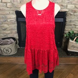 Red Lace Fully-Lined Sleeveless Top